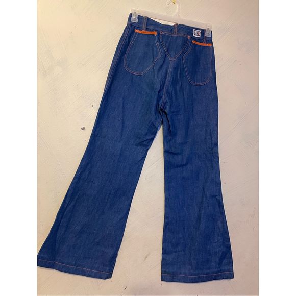 Vintage 70’s Bell Bottom Bellbottoms Flared Jeans Trimmed in Leather by BANG! BA - Picture 4 of 13